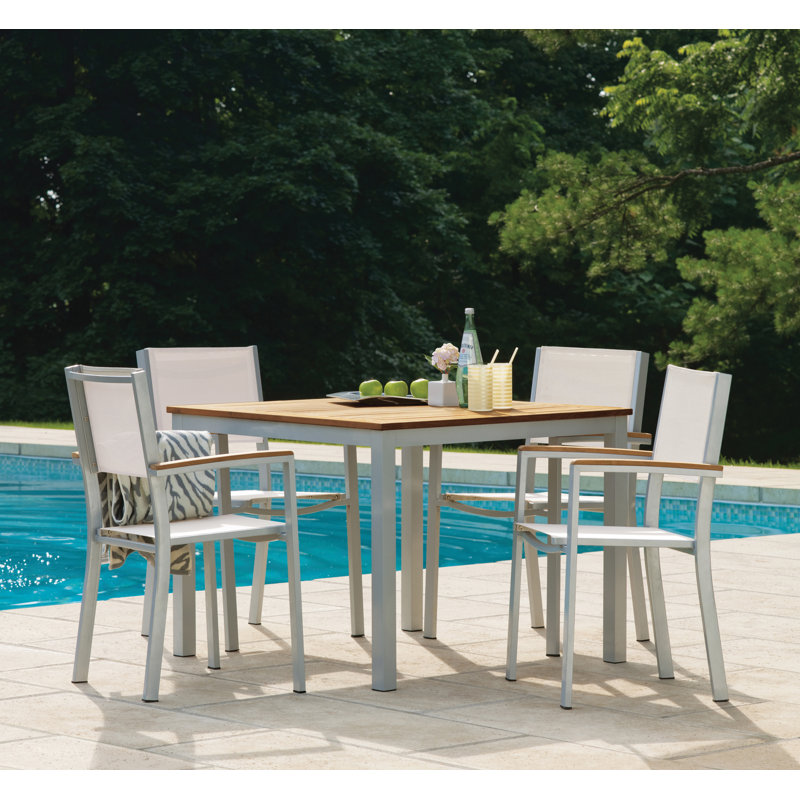 Travira Stacking Patio Arm Chair, Natural Sling, Flint, Tekwood Natural