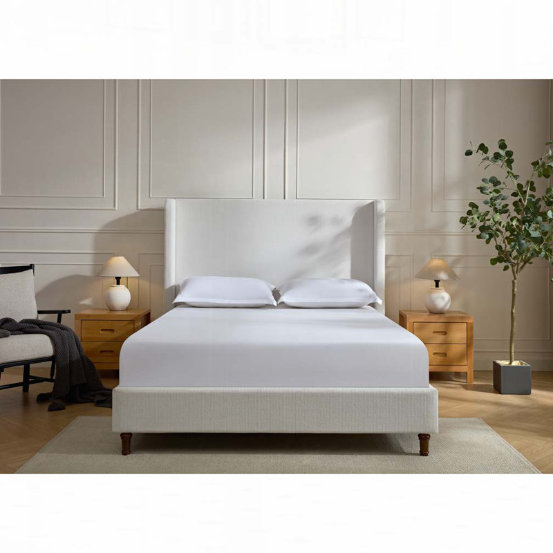 Chenille Upholstered Wingback Bed, Cream White, King