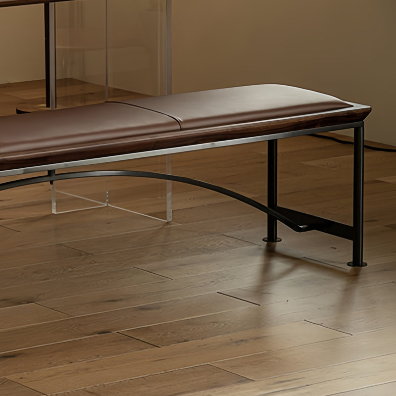 Banc rembourré en similicuir noyer noir et fer forgé, H 15,74 po x l 86,61 po x P 14,96 po