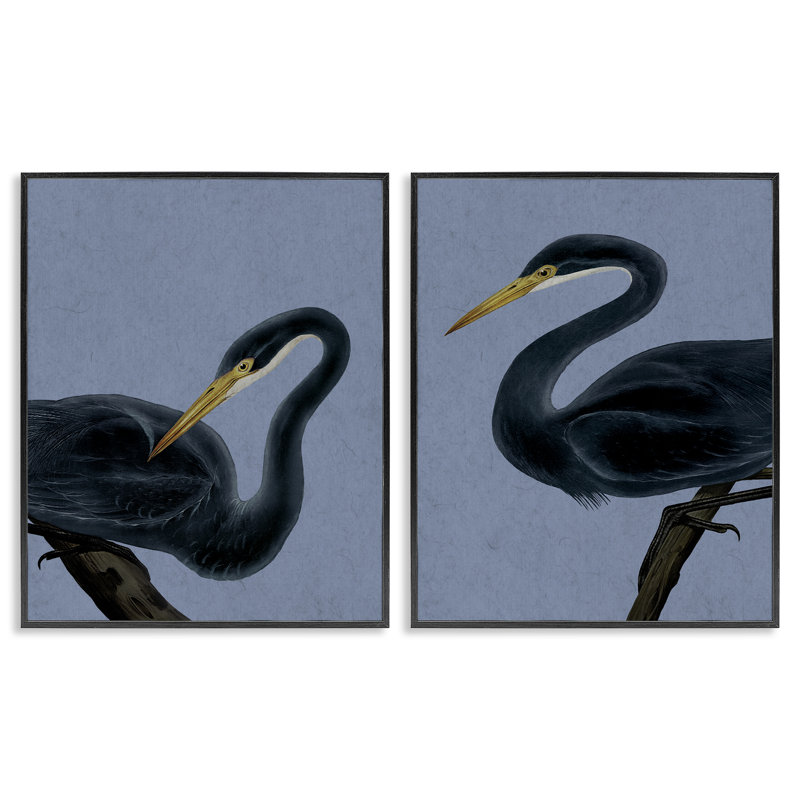 «Black Heron Birds», ensemble de 2 giclées encadrées, design par Grace Popp, Giclée encadrée noir minuit, H 30 po x l 48 po