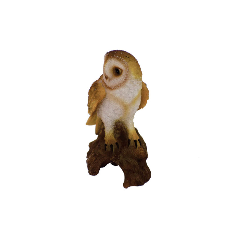 Lifelike Polyresin Barn Owl on Stump Statue