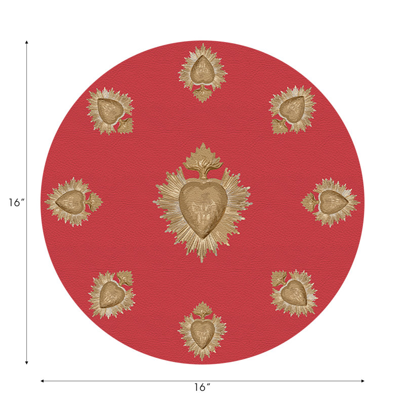 Ex vote Vegan Leather Round Pebble Placemat, Crimson