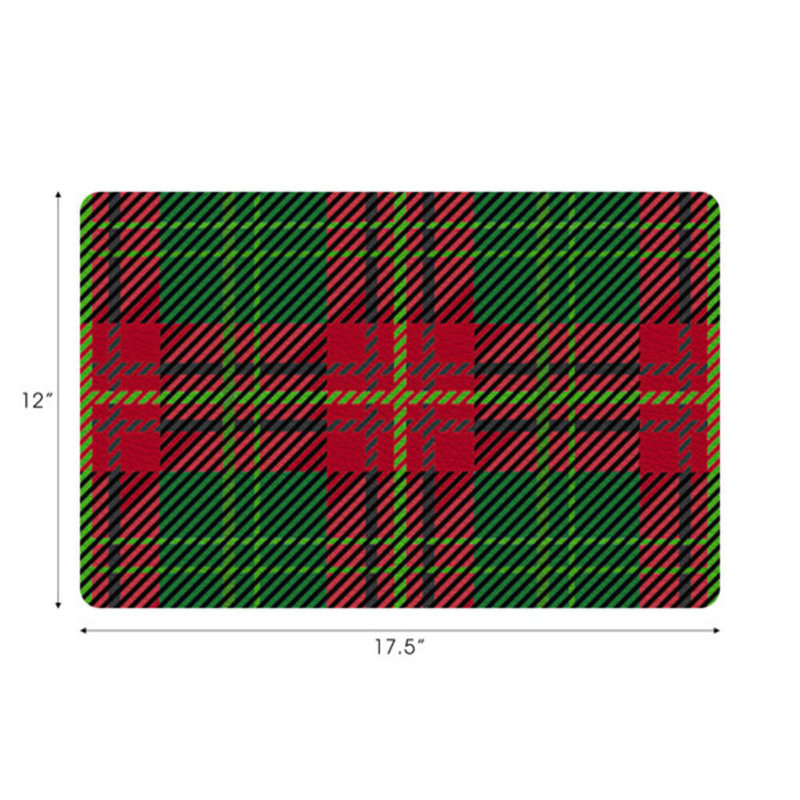 Tartan Vegan Leather Rectangle Pebble Placemat, Green