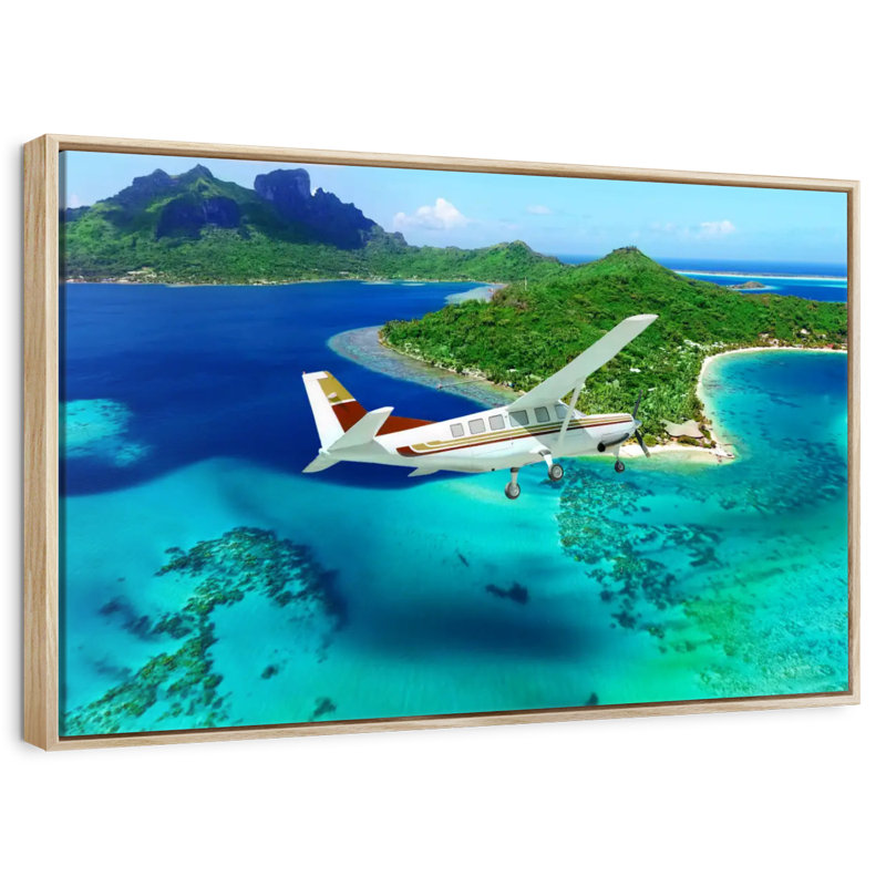 Travel Aircraft, Floating Frame Natural Wood, 13" X 9"