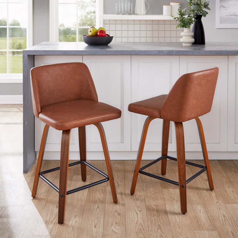 Lakyia Swivel Upholstered Counter Stool, Walnut/Black