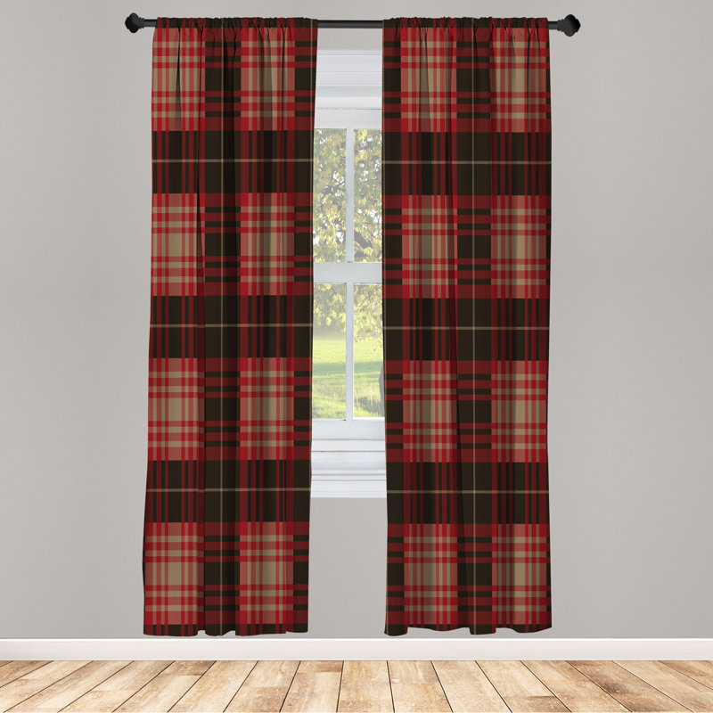  Checkered Curtains, Plaid Tartan English Tile, Ruby, 56" W x 63" L
