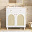 Meuble-lavabo de 30 po avec lavabo en céramique, meuble-lavabo à cadre en bois massif avec tablette réglable, tiroir basculant, panneaux avant en rotin
