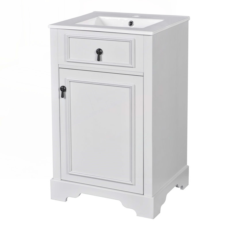 Meuble-lavabo de rangement avec lavabo en céramique, Blanc