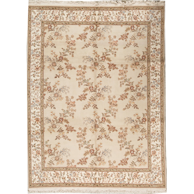 Tapis beige et ivoire de haute qualité noué à la main