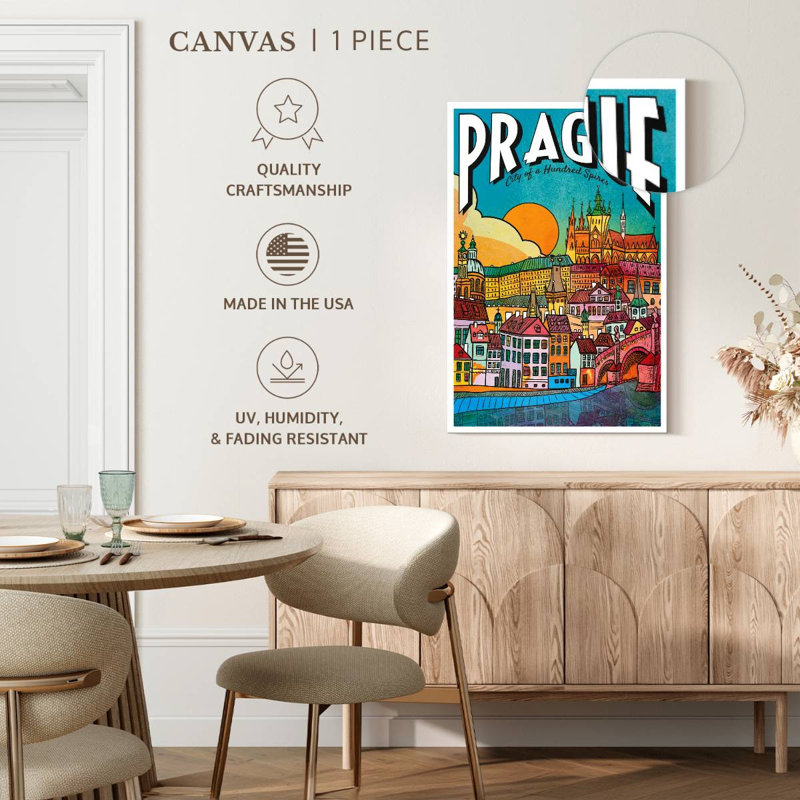 Affiche rétro de Prague City, H 30 po x l 20 po
