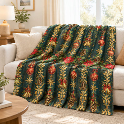 Cozy Christmas Throw Blanket, Festive Holiday Decorative Fleece Blanket for Sofa, Couch, Bed, Living Room, Bedroom, Home Decor
