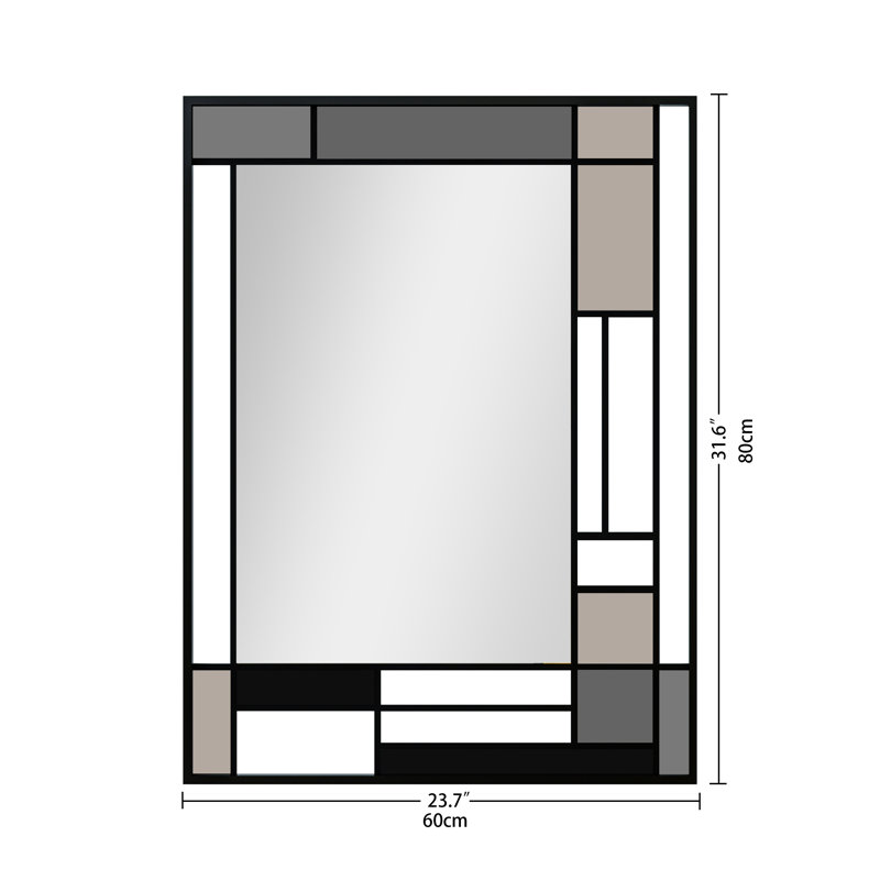 Miroir mural Ebern Designs, 23,7 po x 31,6 po, Gris / Noir