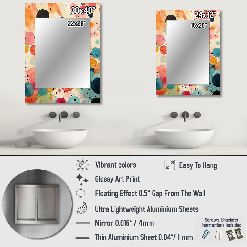 Colorful Mid Century Colorful Contrasts II - Midcentury Modern Large Wall Mirror, Mid-Century Modern Unique Mirror, Printed Metal Art