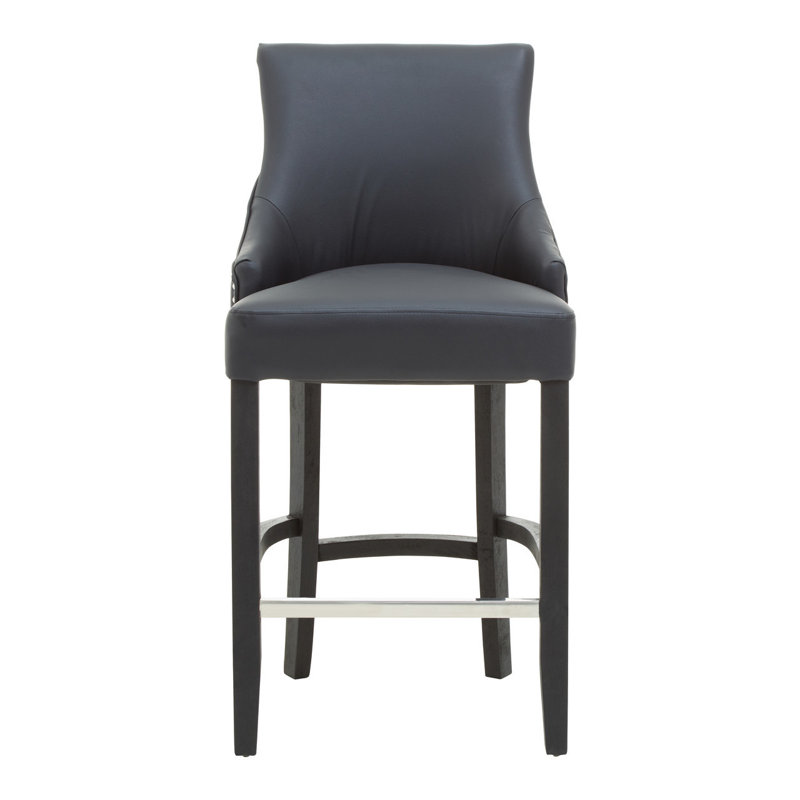 Esma Upholstered Counter Stool with Solid Wood Frame, Black, Black