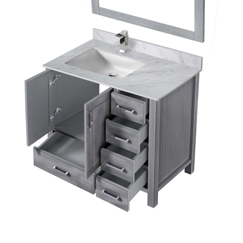 Bath Vanity,Left Offset,Faucet Set, And 34 In. Mirrors, Gray