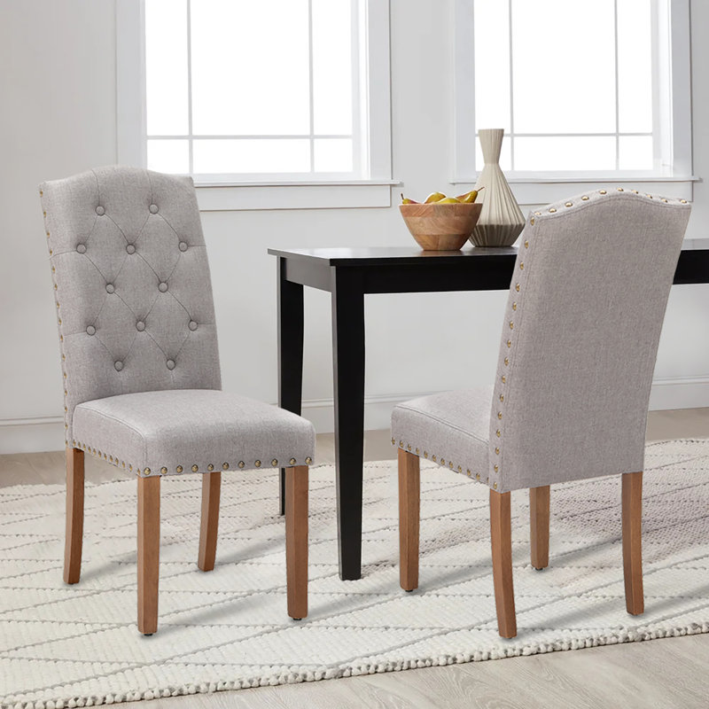 Tufted Upholstered Solid Back Dining Chair, Beige, Brown