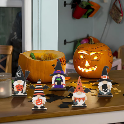 Lot de 5 décorations de lutins d'Halloween pour la décoration de table intérieure | Centre de table en bois pour l'Halloween, parfait pour les fêtes.