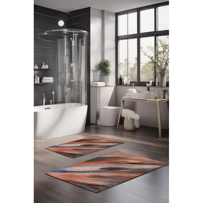 Ensemble de tapis de bain de luxe Eakly (2 pièces), 100% polyester, 16,0 x 23,6 pouces et 23,6 x 39,4 pouces | Conception antibactérienne antidérapante, hauteur de poils de 0,3 po | Lavable à la machine, durable et facile à nettoyer | Idéal pour la décoration de salle de bain