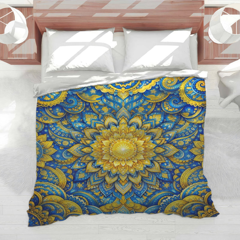 Intricate Blue Yellow Mandala Comforter, Twin Extra Long
