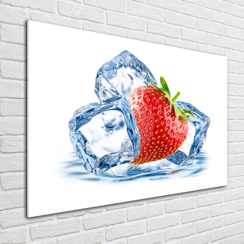 Strawberry With Ice - Unframed Art Prints on Glass