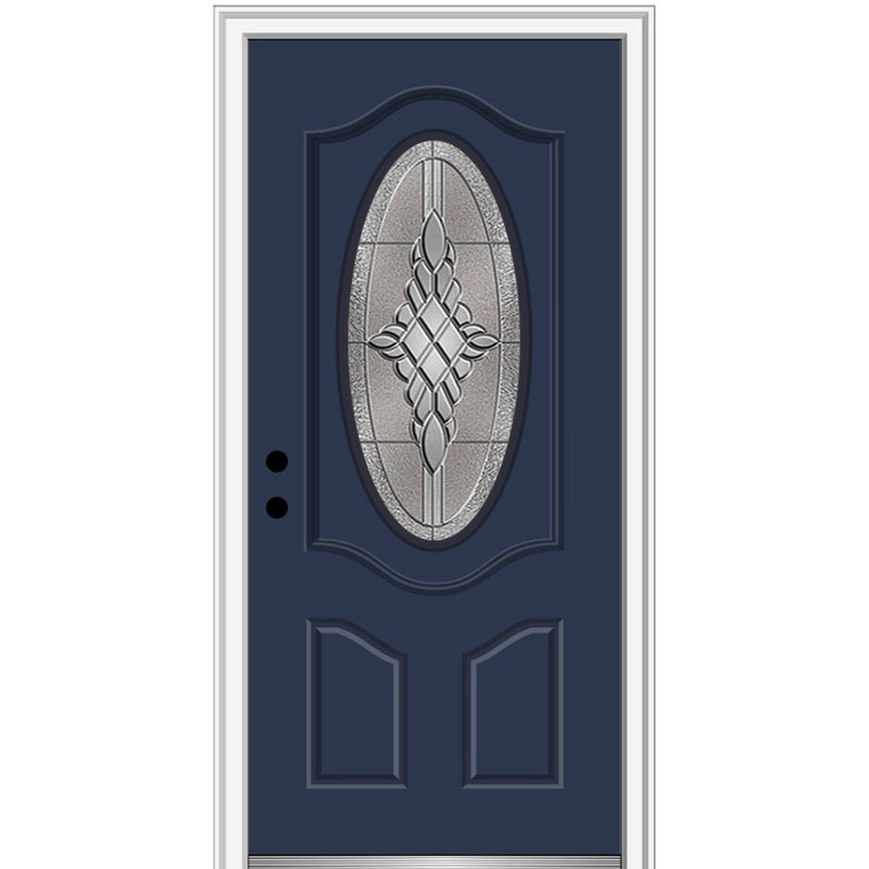Petite porte d'entrée ovale de luxe à 2 panneaux en fibre de verre Grace sur les deux côtés avec cadre 4-9 / 16 po, Naval