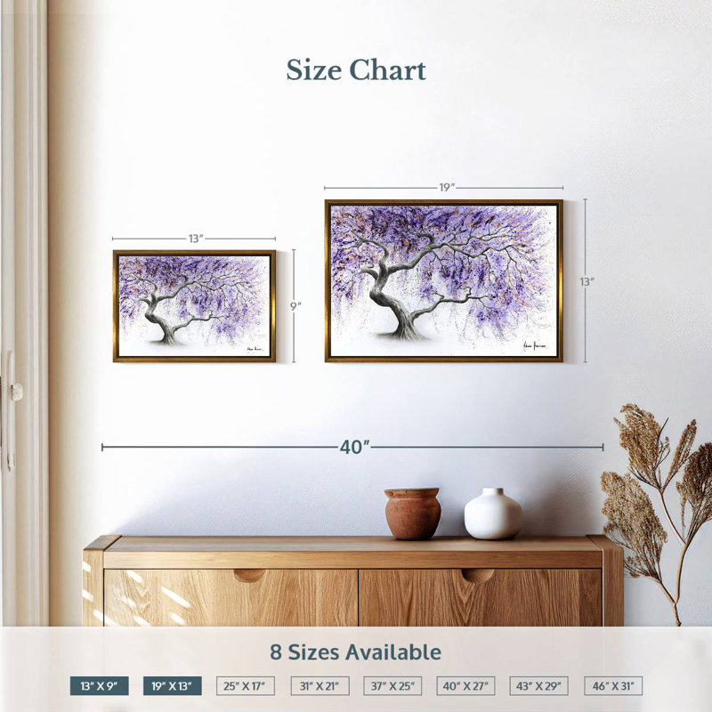 Arbre de prospérité mauve, 19 po x 13 po, Cadre flottant doré