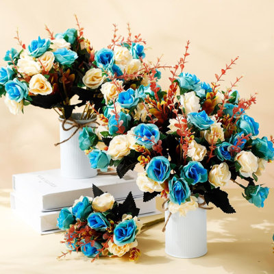 12 Bunches Light Blue Artificial Roses Silk Flower Bouquets