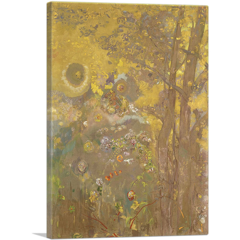 " Trees On A Yellow Background " by Odilon Redon Painting Print, 18" H x 12" W x 1.5" D