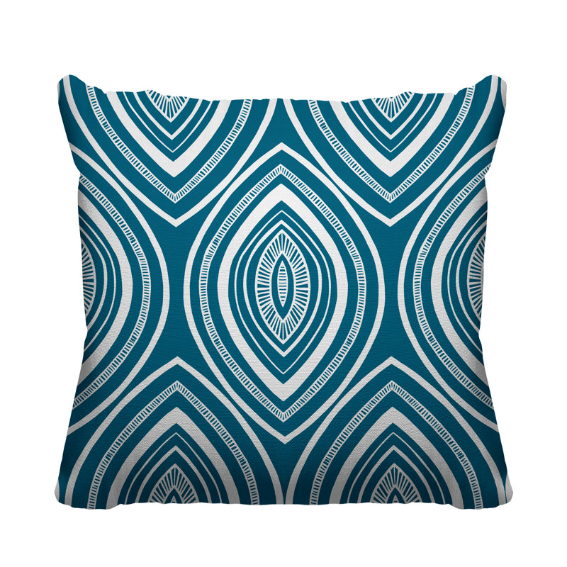 Coussin décoratif intérieur / extérieur Gateson Tribal, 17 po x 17 po, Turquoise, Carré