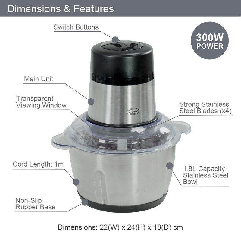 1.8l stainless steel food chopper