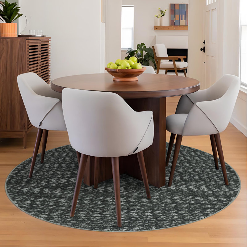 Tapis tressé moderne Tapis lavable avec envers antidérapant Tapis antidérapant pour le salon, Noir, Rond 4 pi