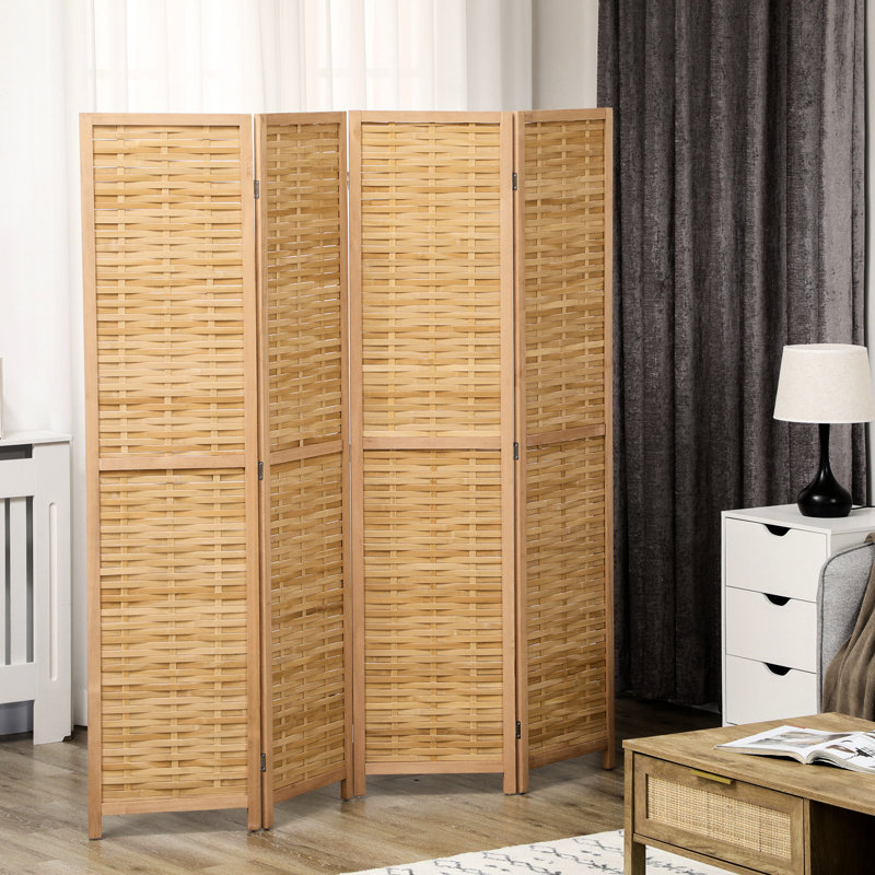 Cloison d'intimité portable à 4 panneaux - Paravent de 5,5 pi de hauteur. Double paroi latérale tissée à la main pour le bureau à domicile, la fraîcheur naturelle et le paravent d'écran maniable. Charme et économie d'espace