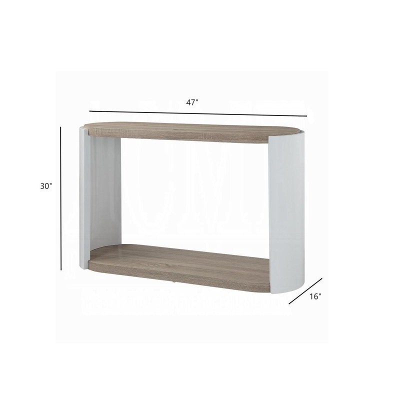 Oak and White High Gloss Sofa Table with Bottom Shelf