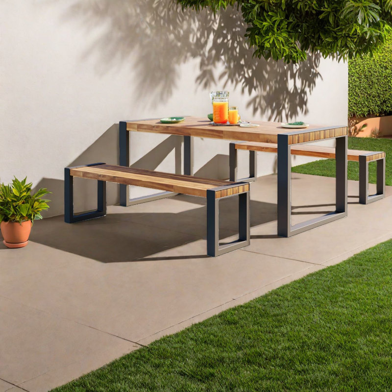 Ensembles de salle à manger de patio peu encombrants, acier acacia, extérieur moderne