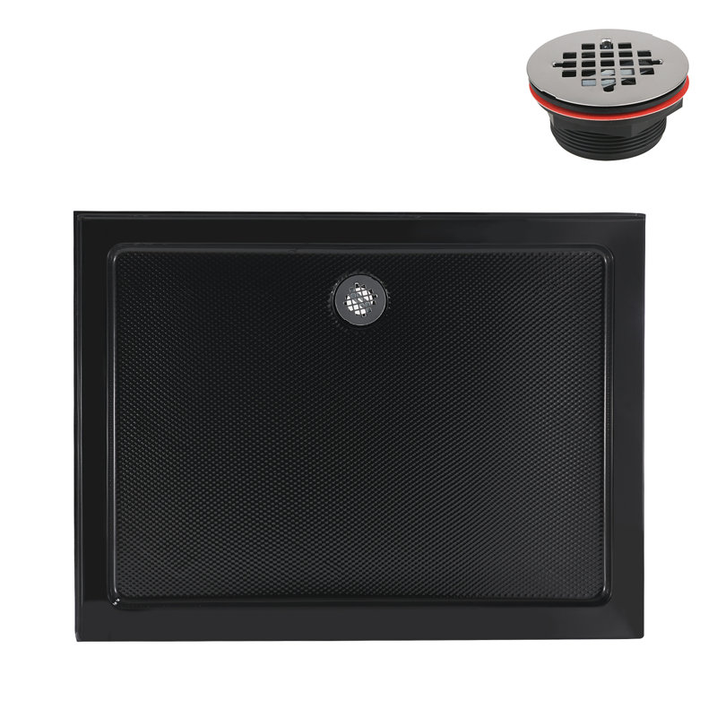 Streamline 48 in. x 32 in. Corner Acrylic Shower Base in Glossy Black with Right Drain, Drain Included, Right