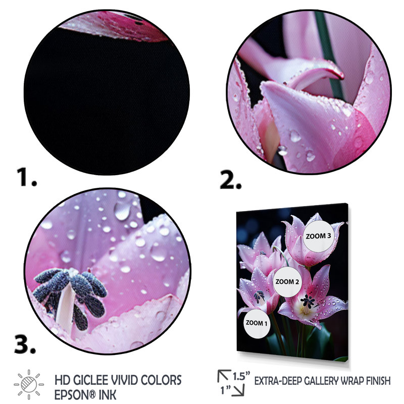 Carana, fleurs roses et tulipes enchantées sur fond noir - impression, H 32 po x l 16 po x P 1 po, Cadre flottant noir