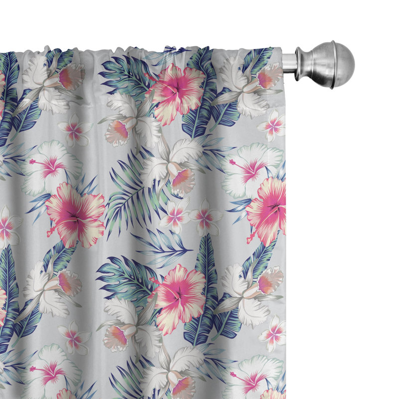 Tropical Floral Semi-Sheer Rod Pocket Curtain Panels, 28" x 84"