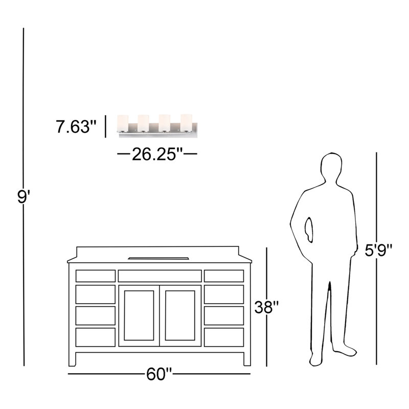 Barre d'éclairage de salle de bain 4 lumières à intensité variable Amont, Nickel satiné