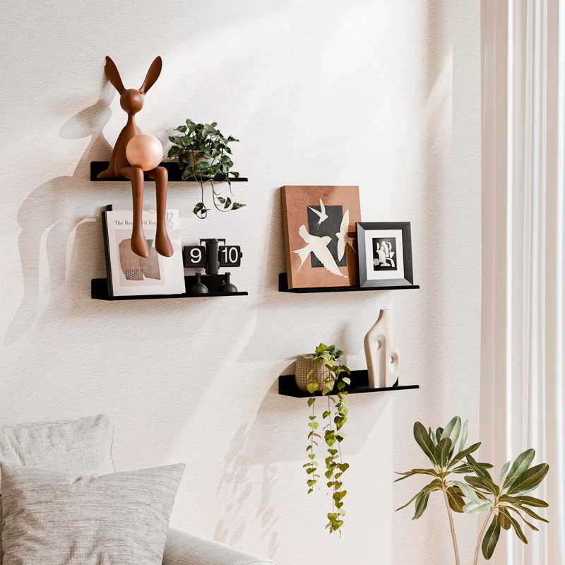 Metal Floating Wall Shelves, 1.97" H x 16.14" W x 3.93" D