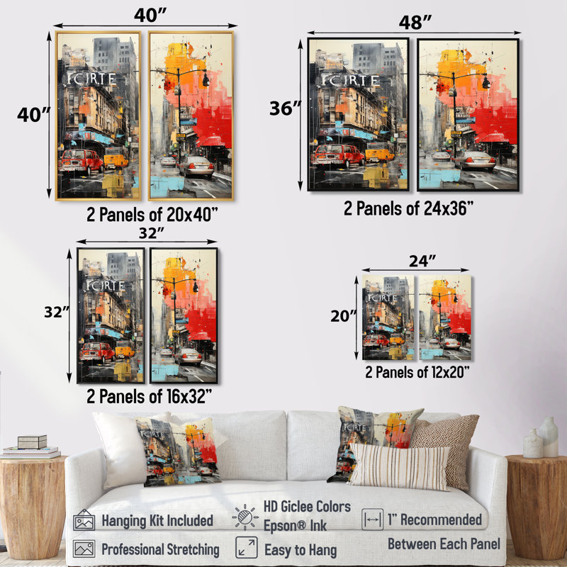 Urban Collage II - art mural moderne jaune 2 panneaux, 20" H x 24" W, Impression encadrée flottante, White