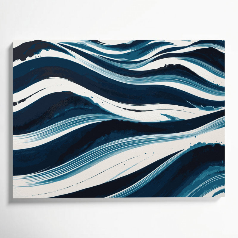 Art mural horizontal sur toile à rayures horizontales bleues et blanches, H 11 po x l 14 po