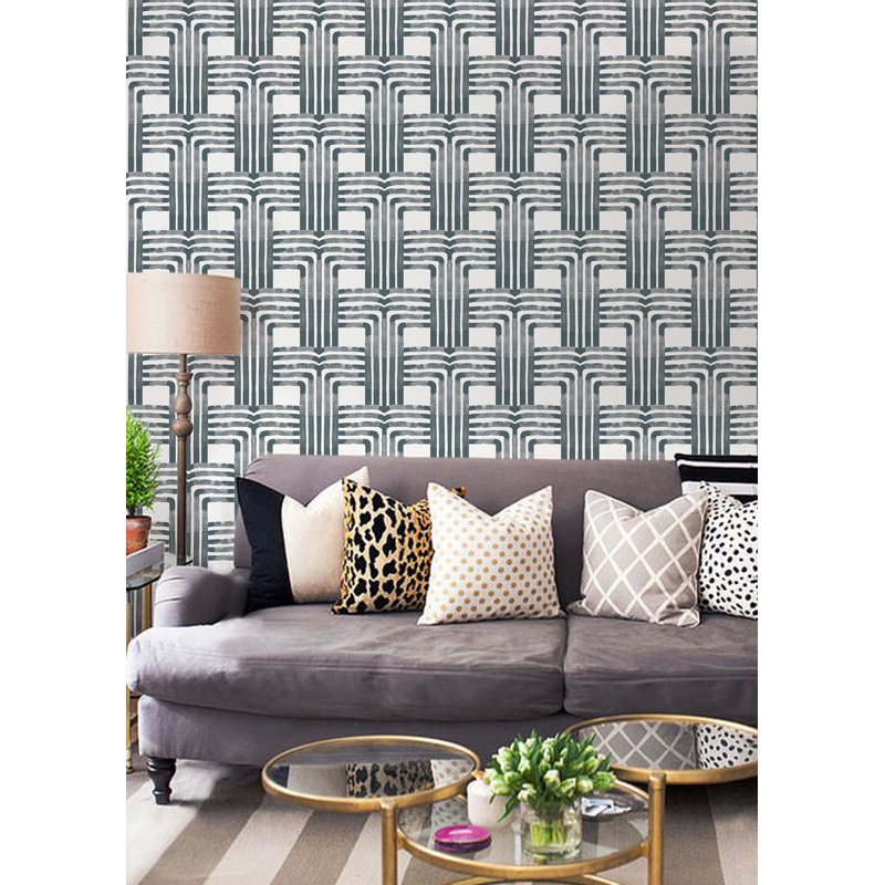 Organic Falls 10' L x 24" W Peel and Stick Wallpaper Roll, Gray, Faux Grasscloth, Non-pasted