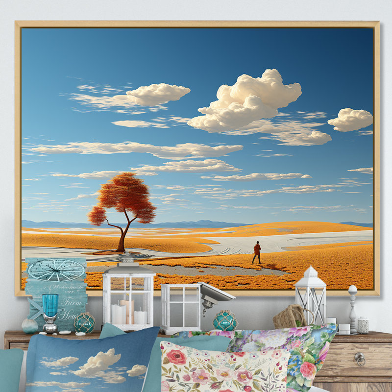 «Solitude Horizons In USA I», reproduction d'art sur prairie, Cadre naturel flottant, H 30 po x l 40 po x P 1,5 po