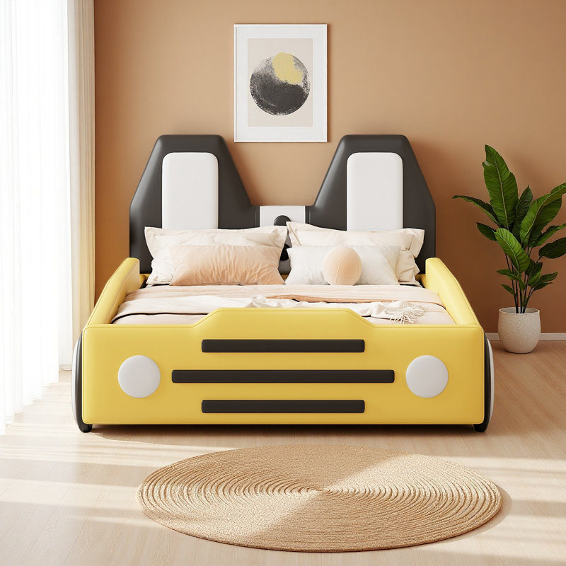 Lit plateforme simple avec roulettes, Jaune
