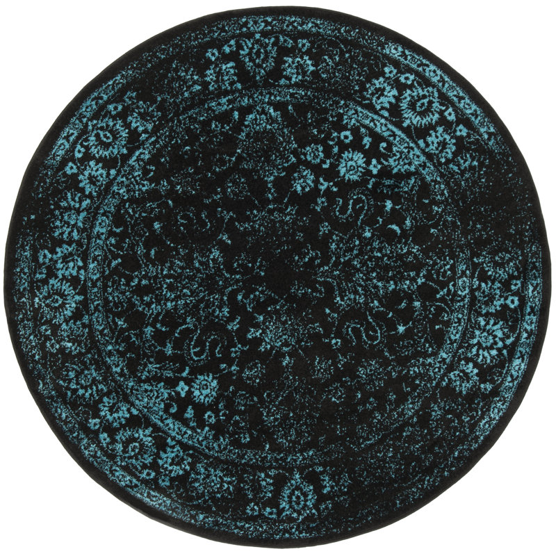 Stromsburg Floral Area Rug, Round 182 cm, Black/Teal