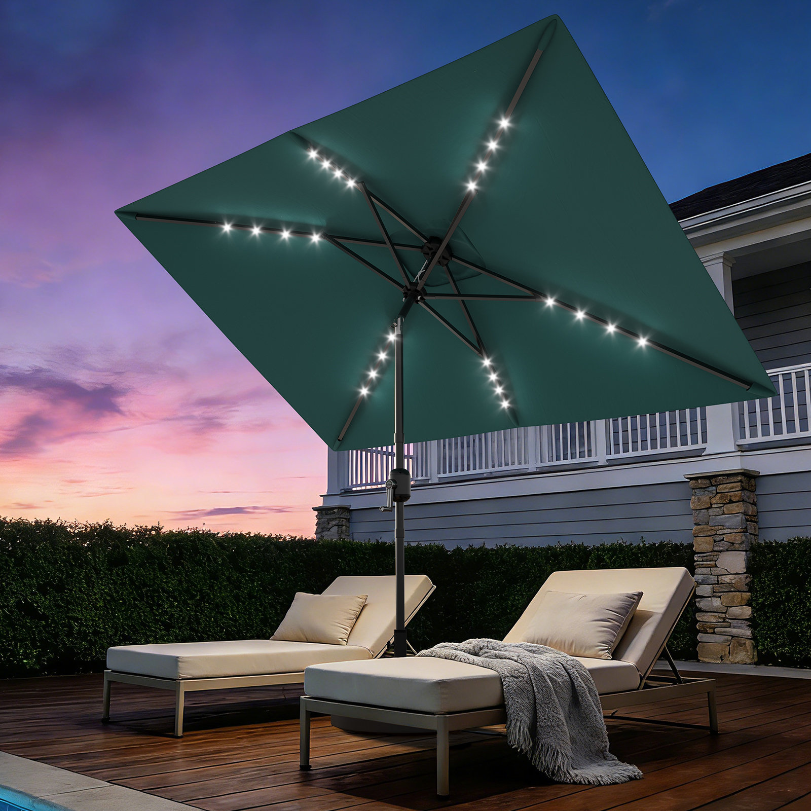 Arlmont & Co. Rectangular Patio Umbrella 10x6.5ft with Crank and Tilt ...