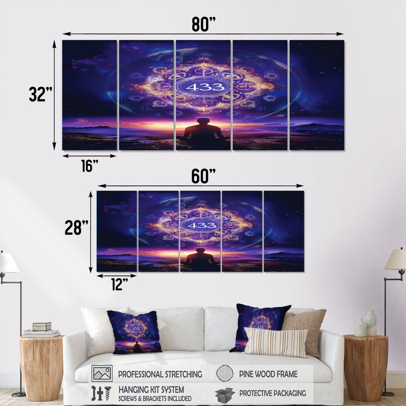 «The Almost Secret Of The Universal Light», art mural méditation 5 pièces, H 28 po x l 60 po