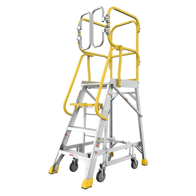 4-Step Aluminum Rolling Platform Ladder with 375 lbs Load Capacity