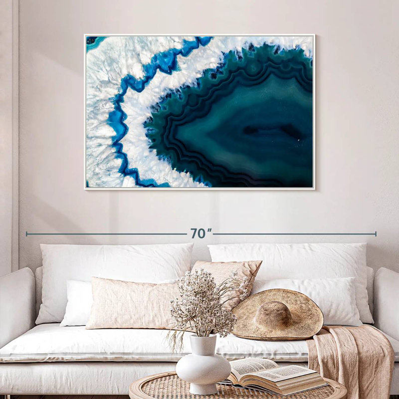 Géode améthyste, 46 po x 31 po, Cadre flottant blanc
