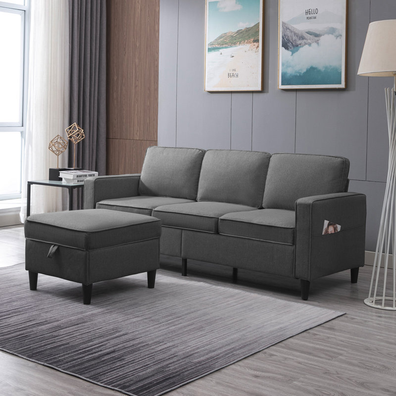 4 Seater Linen Sofa, Dark Grey